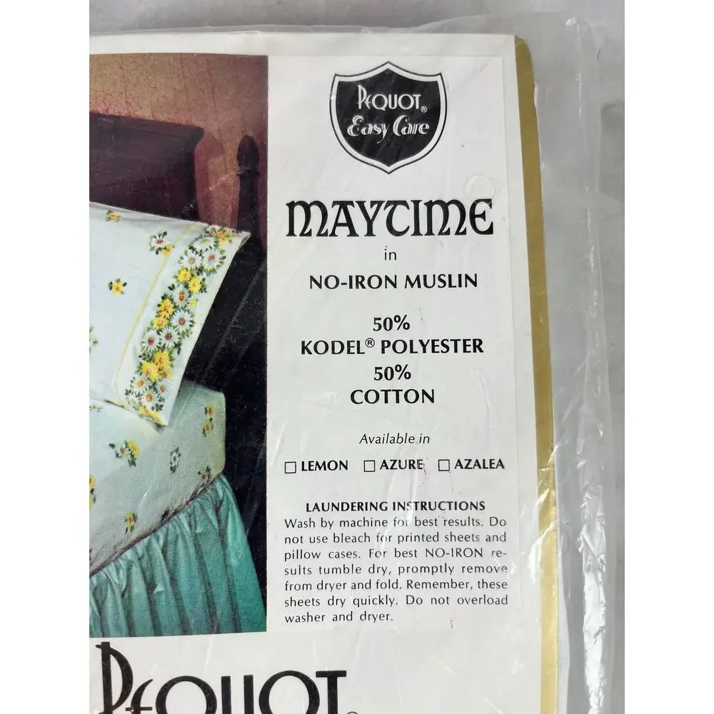 Pequot Maytime Twin Flat Fitted Sheets Blue Floral Daisy New Deadstock 1970s